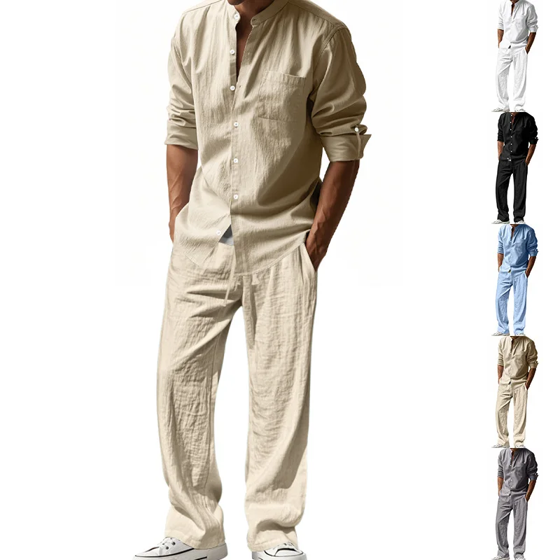 Mens Linen Shirt Long Sleeve - 2025 عبر الحدود الأمريكية أربعة مواسم