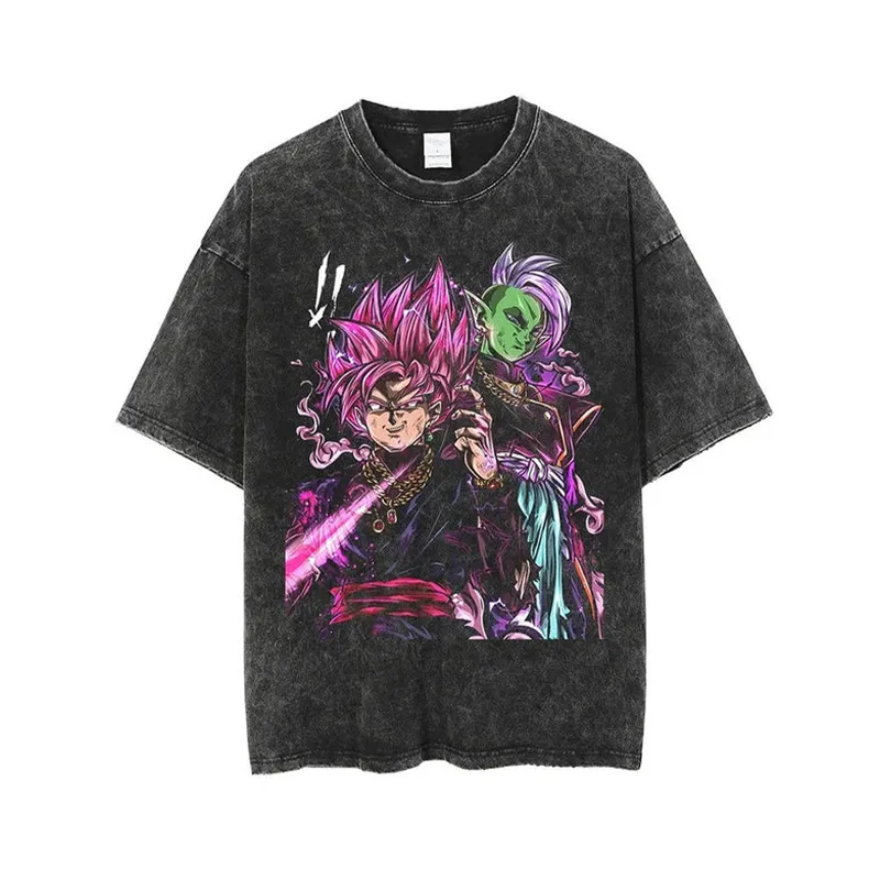 Acid Wash Vintage Graphic T Shirt - تي شيرت غوكو بلاك روز دراغون