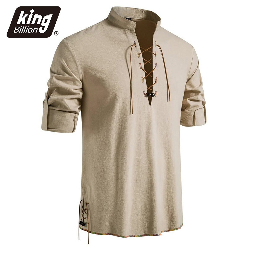 Medieval Gothic Lace Up Pirate Shirt - قميص رجالي بياقة هينلي بتصميم قروسطي،