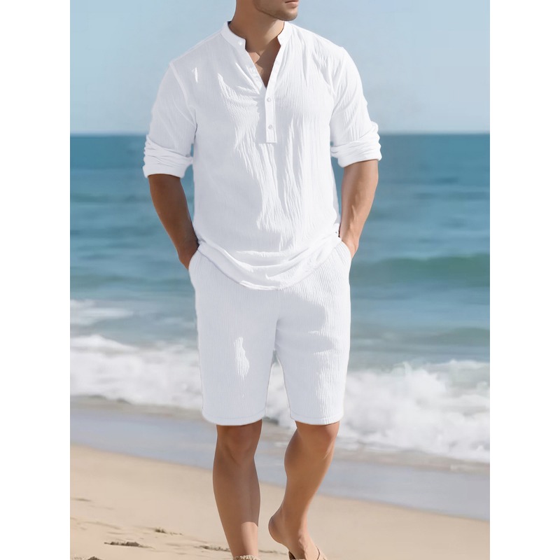 Mens Linen Shirt Long Sleeve - طقم رجالي من قطعتين من الكتان