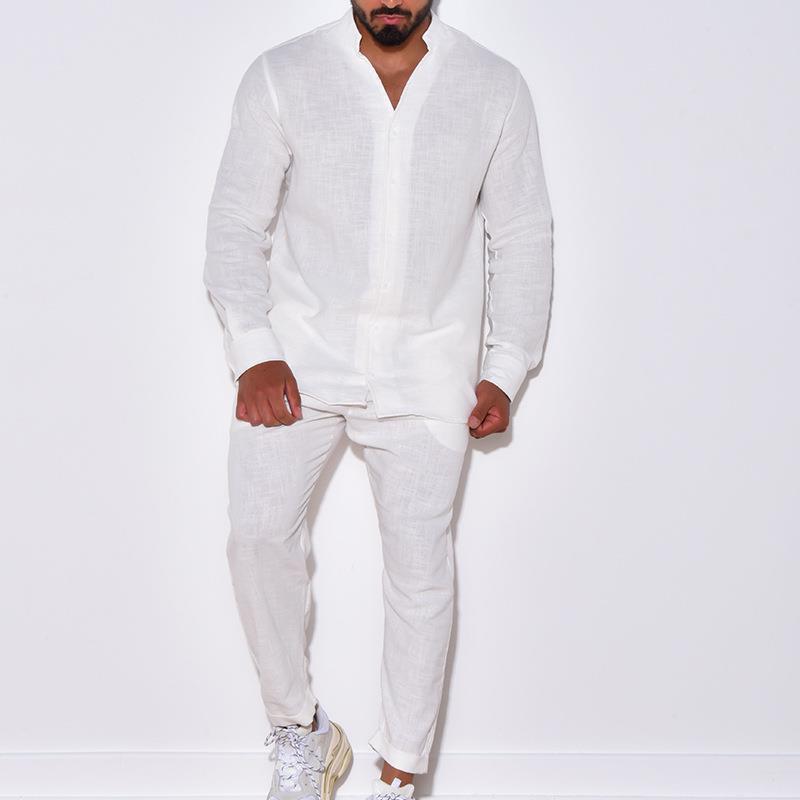 طقم قميص وسراويل من الكتان للر - مراجعة Mens Linen Shirt Long Sleeve وسعره