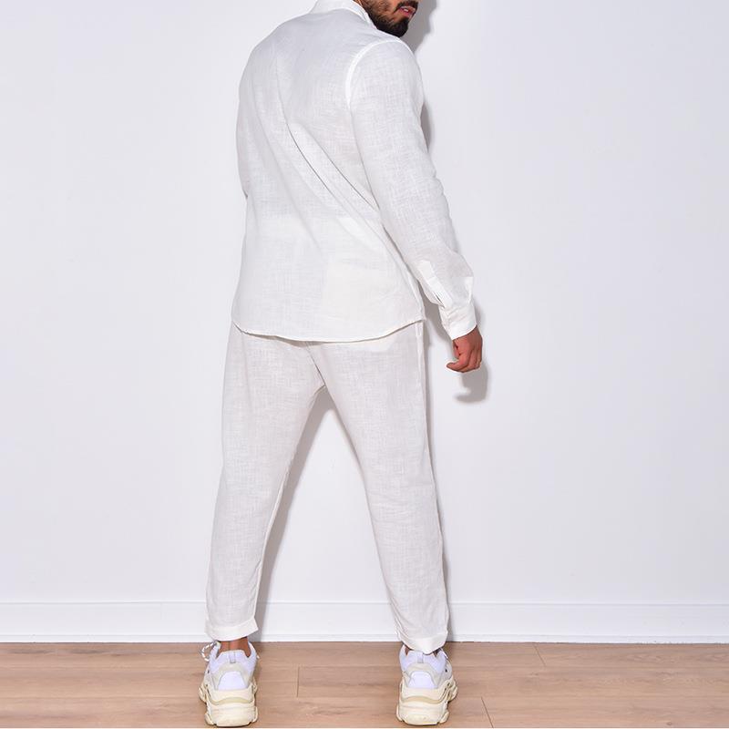 طقم قميص وسراويل من الكتان للر - مراجعة Mens Linen Shirt Long Sleeve وسعره
