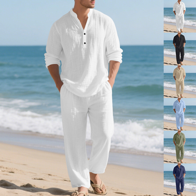 Linen Autumn New Men's Suit Be - مراجعة Mens Linen Shirt Long Sleeve وسعره