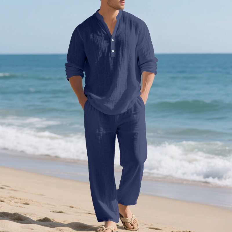 Linen Autumn New Men's Suit Be - مراجعة Mens Linen Shirt Long Sleeve وسعره