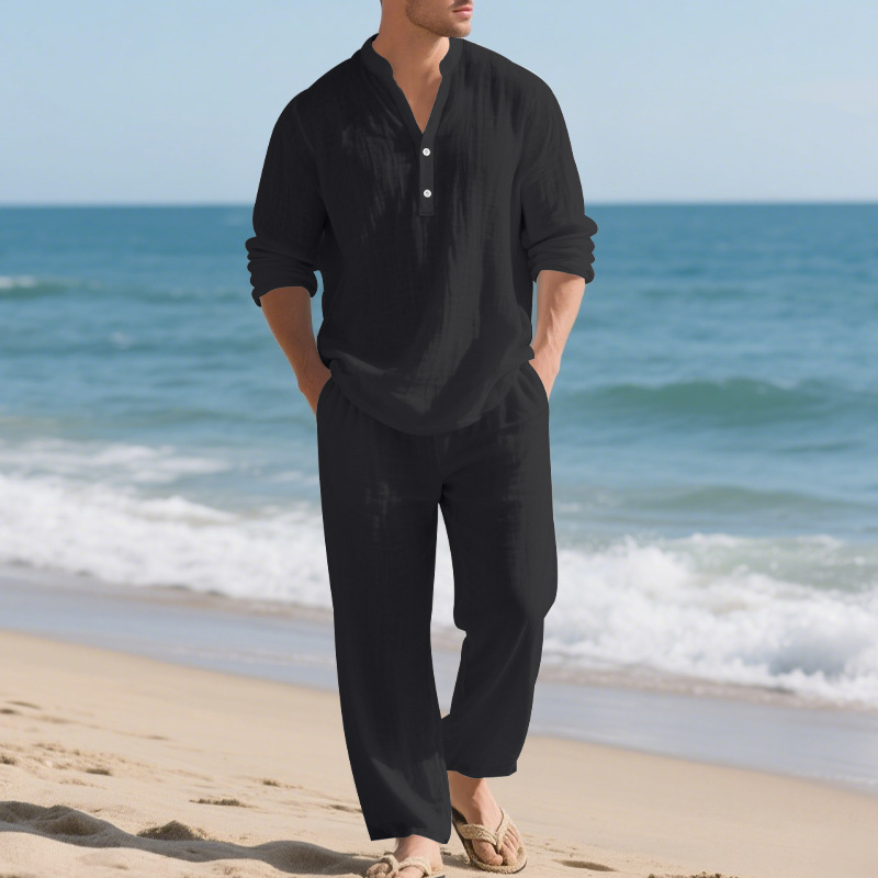 Linen Autumn New Men's Suit Be - مراجعة Mens Linen Shirt Long Sleeve وسعره