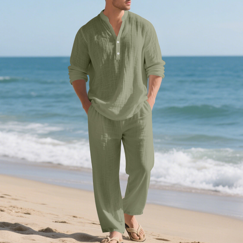 Linen Autumn New Men's Suit Be - مراجعة Mens Linen Shirt Long Sleeve وسعره