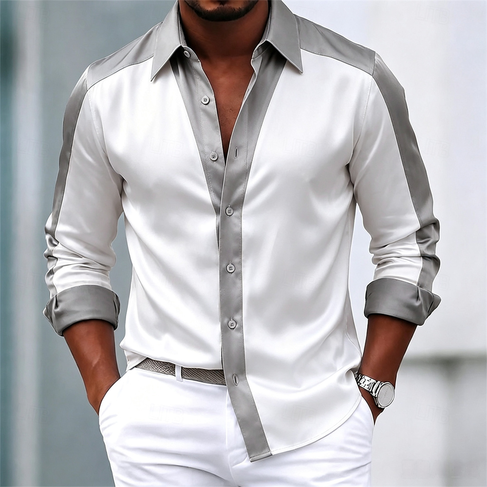 قميص رجالي، قميص ساتان، قميص ر - مراجعة Mens Satin Silk Dress Shirt وسعره